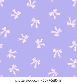 Pink bows on a light purple background, Bows seamless pattern vector illustration, doodle summer, kids and baby designs for print fabric.