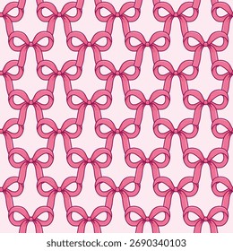 pink bows ribbon seamless pattern — cute handdrawn ribbons arranged in regular grid for textile, birthday and celebration design