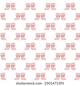 Pink bows seamless pattern. Decorative band endless background. Coquet gift and present beauty accessories repeat cover. Bowknot continuous ornament. Vector hand drawn illustration.