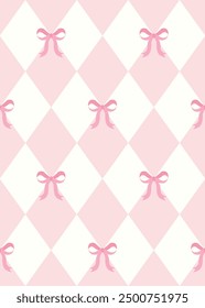 Pink bows seamless pattern design. Vintage style. Vector illustration.