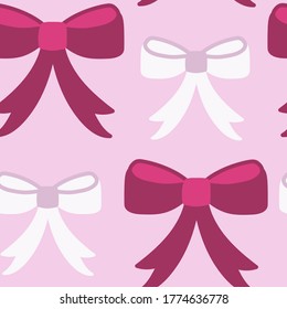 Pink bows, small and large, vectors, seamless repeating pattern, background, motifs, 