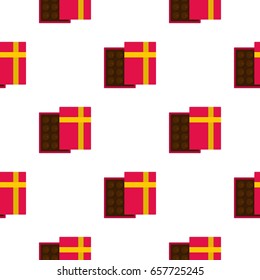 Pink box with chocolate pattern seamless background in flat style repeat vector illustration