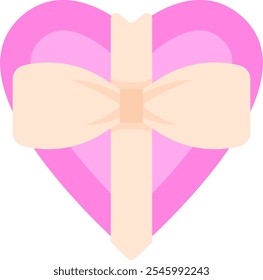 Caja rosada de chocolates, con un arco blanco, ilustración plana aislada en fondo transparente