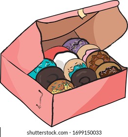 Caja rosa de docenas de donuts