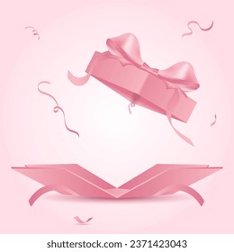 The pink box opens and the lid floats with a ribbon