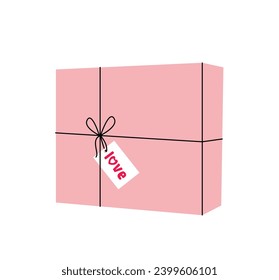 Pink box with a postcard about love. St. Valentine's Day.