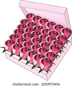 Pink box with red roses. Isometric