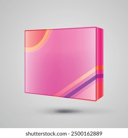 A pink box with a yellow and orange stripe on it. Vector Box Mockup Design Background