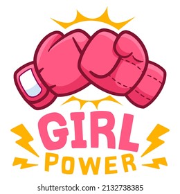 Pink boxing glove for woman. Vintage emblem or logo of a girl power. vector illustration flat design.