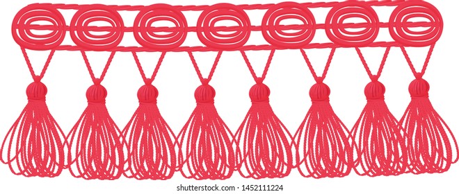 Pink braid with tassels. Vector illustration on white background.