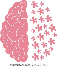 Cérebro rosa com flores florescendo ilustração