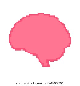 Pink Brain Pixel Art Vector Icon. Human Brain Icon in Retro Gaming Style. 8 Bit Pixel Art Sign of Brain. Isolated Vector Illustration.