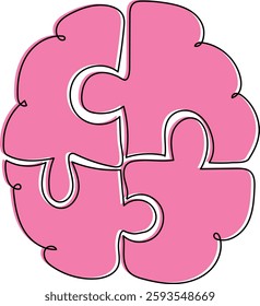 Pink Brain Puzzle with Continuous Line for Creative Thinking
