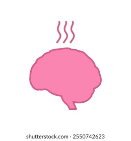Cérebro rosa com ícone de vapor. Símbolo de conceito de estresse mental. Queimadura e superaquecimento do cérebro e sinal de pressão cognitiva. Ilustração de vetor isolada