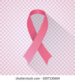 Pink breast cancer awareness ribbon isolated on a chequered background