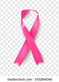 Pink Breast Cancer Awareness Ribbon On Transparent Background.Vector Illustration.