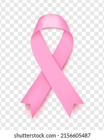 Pink breast cancer awareness ribbon on transparent background.Vector illustration.