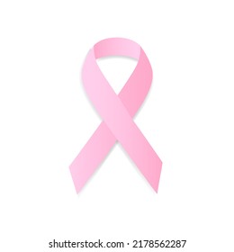 Pink breast cancer awareness ribbon, isolated on white