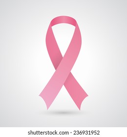 Pink breast cancer awareness ribbon isolated on a grey background