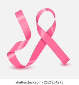 Pink breast cancer awareness ribbon on transparent background.Vector illustration.