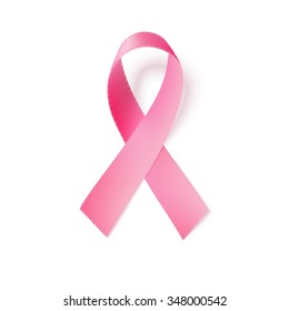 Pink breast cancer awareness ribbon, isolated on white. Vector illustration, eps10.