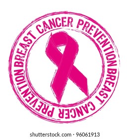 Pink Breast Cancer Prevention Stamp Isolated Over White Background. Vector