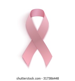 Pink, breast cancer ribbon isolated on white background. Vector illustration.