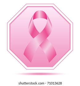 Pink Breast Cancer Ribbon and Stop Sign Vector