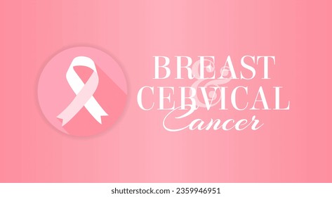 Pink Breast and Cervical Cancer Background Illustration with Ribbon