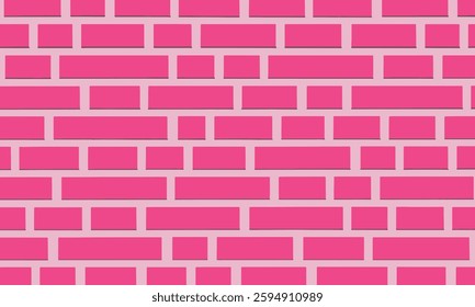 Pink brick wall background. Pink metro tile pattern. Ceramic or stone brick wall background. Kitchen backsplash, baby girl room, bathroom or shower floor texture. Decoration vector illustration.