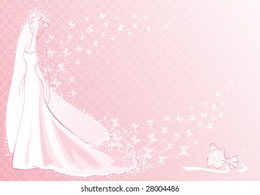 pink bride and her bouquet