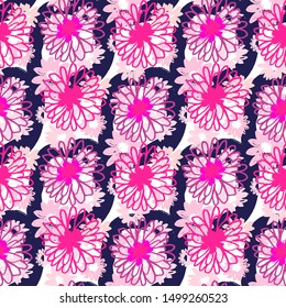 Pink Bright Flowers Seamless Pattern . Fashion Texture  Vector Painting Illustration  for Surface , Invitation , Notebook, Banner , Wrap Paper ,Textiles,