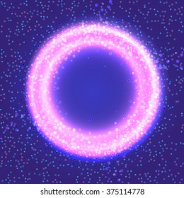 Pink bright glowing circle. Neon effect. Abstract background.