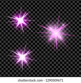 Pink bright glowing and shining star dflares effect isolated on transparent background. Vector illustration