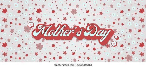Pink and bright Mother's Day Retro Typographic design with pastel pink and cherry red flowers and petals on pink background. Vector Illustration. EPS 10.