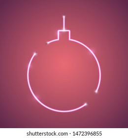 Pink bright neon vector Christmas ball , neon sign. Isolated design element for Christmas and New Year.