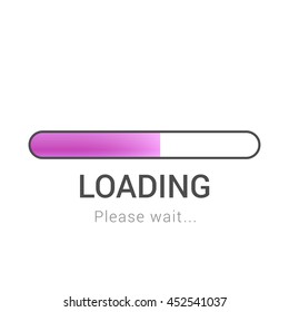 Pink bright progress loading bar. Isolated on white background. Empty space for text. Vector illustration. 