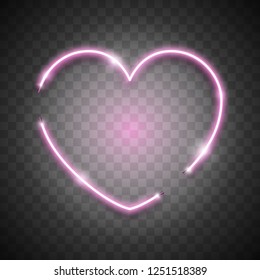 Pink Bright Vector Neon Heart on Transparent Background, Vector Neon Sign. Isolated Design Element for Valentine's day.
