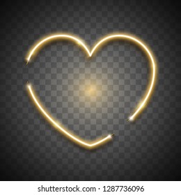 Pink Bright Vector Neon Heart on Transparent Background, Vector Neon Sign. Isolated Design Element for Valentine's day.