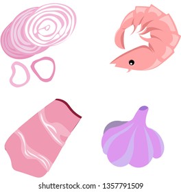 Pink bright vector objects. Healthy food. Menu design. Illustrations for children.
