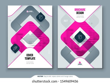 Pink Brochure Design. A4 Cover Template for Brochure, Report, Catalog, Magazine. Brochure Layout with Bright Color Shapes and Abstract Photo on Background. Modern Brochure concept