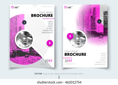 Pink Brochure design. Corporate business template for annual report, catalog, magazine. Layout with modern abstract circles and light background, round shape. Creative poster, flyer or banner concept