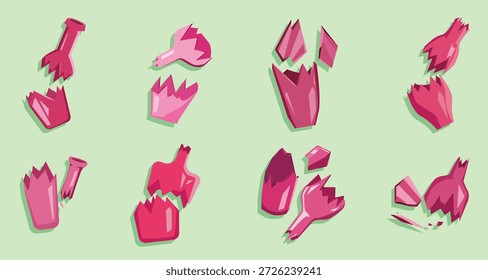 Ilustración vectorial de botella rota rosa
