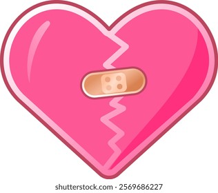 pink broken heart with bandage