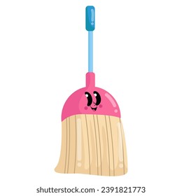 rosafarbene Besen mit blauem Griff, geeignet für Illustrationen von Haushaltsreinigungswerkzeugen, Werbung für Reinigungsartikel oder Konzepte für Reinigung und Aufräumarbeiten.