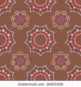 Pink and brown abstract ornament, vector seamless pattern of abstract decorative elements.