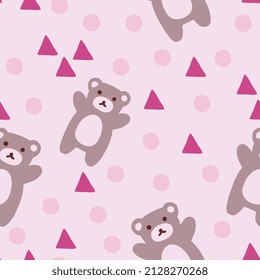 pink, brown bear, kids, children seamless pattern background, fabric and textile surface design, wrapping paper motif, gift cover texture, hand drawn wallpaper decor, minimal vector