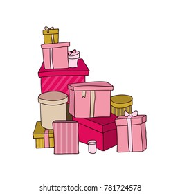 pink brown and beige gift boxes