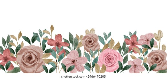 pink brown floral watercolor border