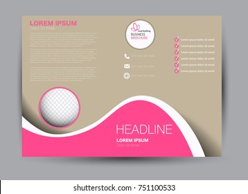 Pink and brown landscape wide flyer or brochure template. Billboard abstract background design. Business, education, presentation, advertisement concept. Vector illustration.